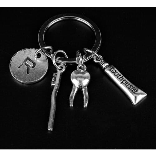 Toothbrush Toothpaste Tooth Keychain Teeth Health Dental Hygienist Keyring Key Chain Bag Car Key Holder Doctor Nurse Family Gift