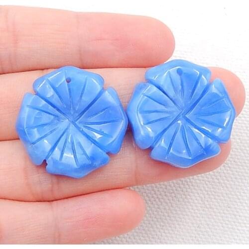 Blue Jasper Carved Flower fashion woman Earring Beads,Semi-precious stones jewelry accessories,25X25X4mm,7.4g