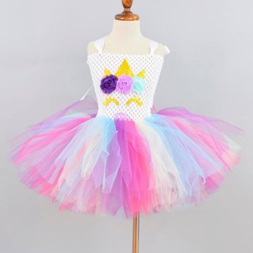 Unicorn Birthday Tutu Dress for Girls Baby 1st Birthday Party Flower Dresses Kids Halloween Rainbow Unicorn Costume 1-12Y