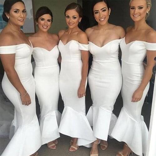 2019 Long Bridesmaid Dresses Mermaid Off the Shoulder Satin Party Gowns Wedding Party Gowns