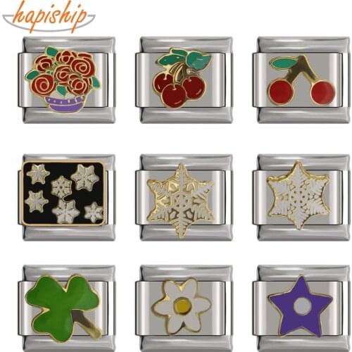 Hapiship 2018 9mm Width Daisy Flower Star Snowflake Cherry DIY Italian Charm Bracelet Stainless Steel Jewelry Making DJ097