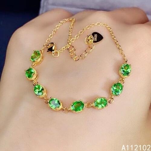 KJJEAXCMY fine jewelry S925 sterling silver inlaid natural Tsavorite new Girl luxury hand Bracelet Support test Chinese style