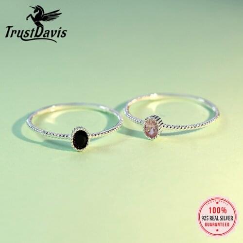 Trustdavis Genuine 925 Sterling Silver Dazzling Black Pink CZ Rings Size 5 6 7 8 Wonderful For Women Girls Teen Ladys Gift DT67
