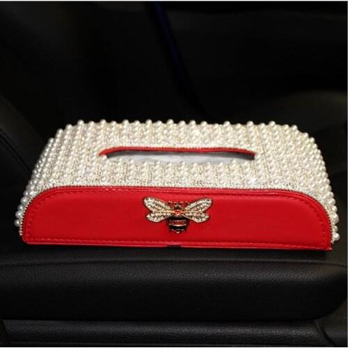 Creative little bee high-end car armrest box seat diamond pearl car interior decoration Car tissue box