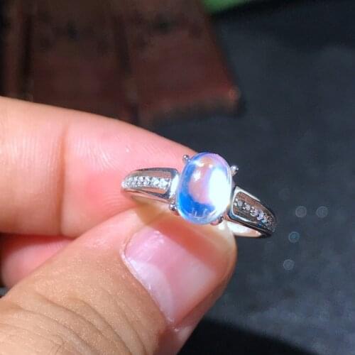 Moonstone Ring 925 silver crystal clean blue light intense simple lady ring 2