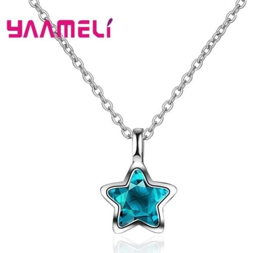 Fashion Blue Star Pendant Necklace Charm 925 Silver Link Chain Necklace For Girl Lucky Jewelry For Women Best Gift