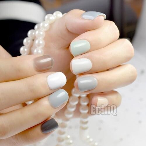 240pcs Fashion Grandma Grey Serial False Nails Tips Short Full Cover Fake Artificial Nails Manicure Nail Tips Candy White Gray