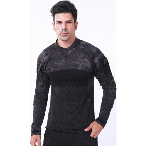 Mens Camouflage T-Shirt Outdoor Hiking Cycling Long Sleeve Shirts Breathable Quick Dry Tactical Military Rip-Stop Paintball
