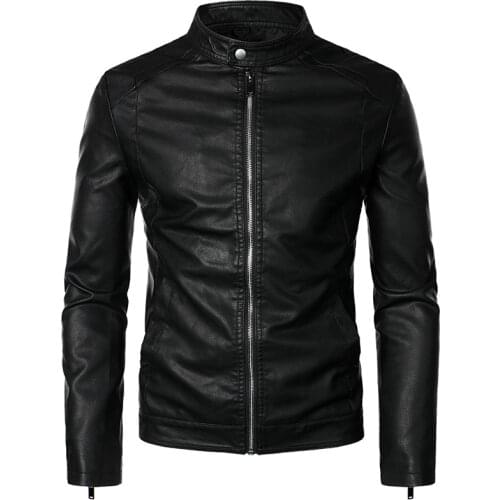 M-5XL Leather Jacket Mens Fall Stand Collar Slim Black PU Coat/Fashion Windproof Motorcycle Handsome man Imitation Leather Tops