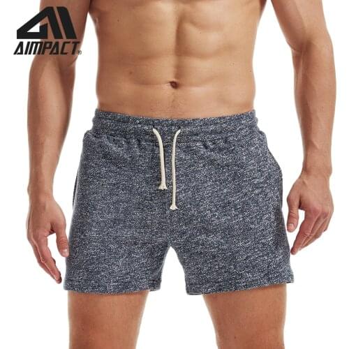 AIMPACT Mens Summer Workout Casual Cotton Running Shorts Flat Seam Gym Shorts for Jogger Training AM2353