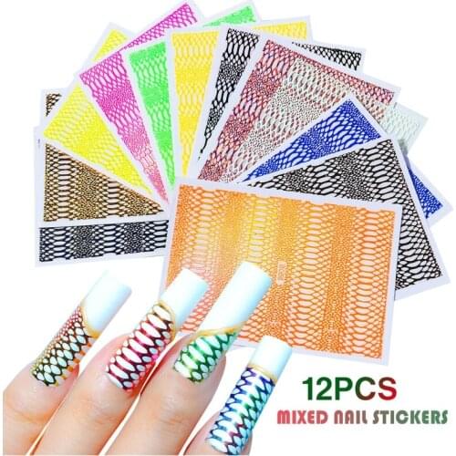 DIY Gel Manicure Nail Art Adhesive Stickers Print Design Mesh Nail Stickers Set Snake Print Water Decals for Nails
