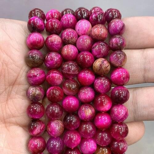 Natural Stone Multicolor Rose Pink Tiger Eye Agates Round Beads Diy Bracelet Earrings for Jewelry Making 15" Strand 6/8/10MM