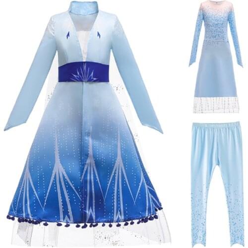 New Elsa 2 Princess Dress For Girls Long Sleeve Queen Set Christmas Cosplay Birthday Party Elza Clothing Halloween Fancy Costume