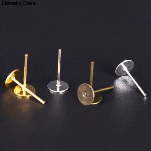 200PCs DIY Jewelry Making Findings Stud Earring Blank Base 6 mm Flat Pad Blank Base Stud DIY Earrings