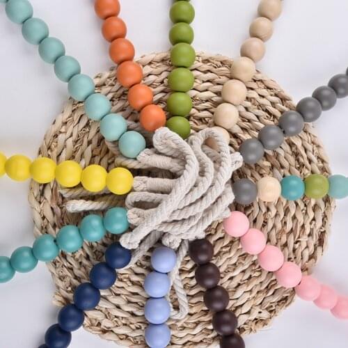 Diy Curtain Straps Tied Rope Creative Punch Free Wooden Ball Beads Curtain Straps Tieback Rope Buckle Holder Decor
