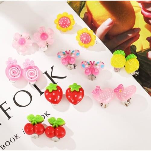 Lovely cartoon Fruit clip on earrings for child children kids non pierced earring for no ear hole Gift Jewelry