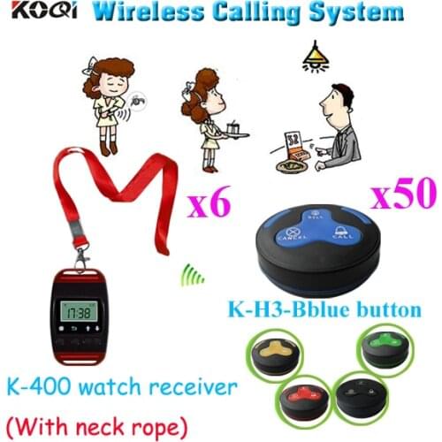 Restaurant Calling System CE Approved 433.92MHZ Restaurant Pager Wrist Watch With Call Button( 6pcs watch & 50pcs call button)