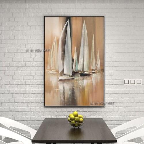Modern Colorful Sailboat Handmade Oil Abstract Painting Vertical Rectangle Wall Art On Canvas For Living Room Decorations