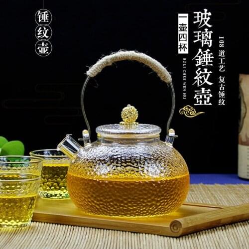Hammer pattern Japanese style copper handle beam pot heat resistant silicon glass teapot electric pottery stove kettle