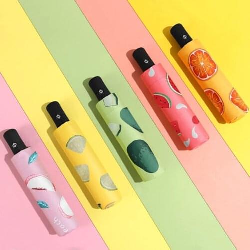 High Quality Romantic Cute Fruit Umbrella Automatic Umbrella Rain Women Three-Folding Black Coating Parasol Beach Umbrellas