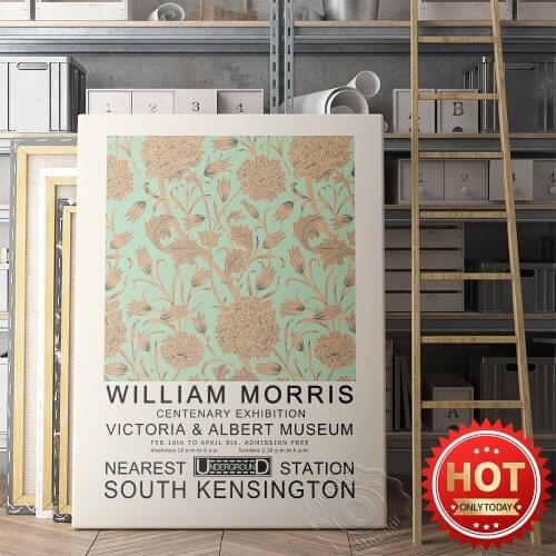 William Morris Centenary Exhibition Poster, Victoria and Albert Museum Print Art, Retro Flower Wall Decor, Gallery Mural Poster