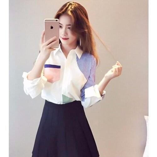 Womens Spring Autumn Style Blouse Shirt Womens Turn-Down Collar Button Long Sleeve Pocket Casual Loose Tops SP1366
