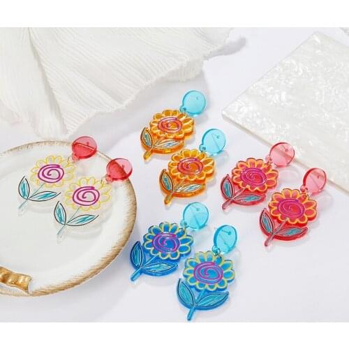 Trendy Dangle Stud Earrings For Women Sunflower Shape Multi Colored Piercing Pendants Earrings Lovely Party Female Accessories