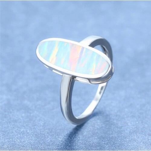 Boho Female Blue White Opal Stone Ring Fashion Silver Color Oval Wedding Ring Promise Engagement Rings For Women