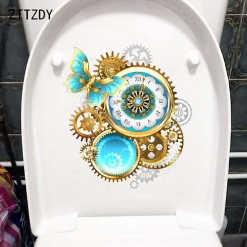 ZTTZDY 20.1×22.7CM Gear Clock Fashion Home Wall Decoration Decals Personality WC Toilet Stickers T2-1095