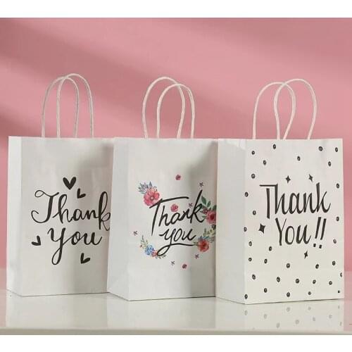 10pcs White Kraft Paper Hand Gift bags with "Thank You" for Wedding Kid Birthday Christmas Thanksgiving Guest rebate gift bags