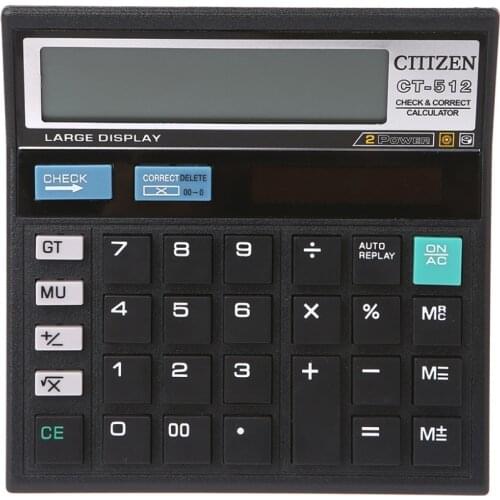12-Digit Solar Battery Dual Power Large Display Office Desktop Calculator CT-512