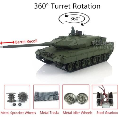 2.4G Heng Long 1/16 TK7.0 RC Remote Control Tank Leopard2A6 Car 3889 Airsoft 360° Turret Barrel Recoil Metal Tracks TH19262-SMT4