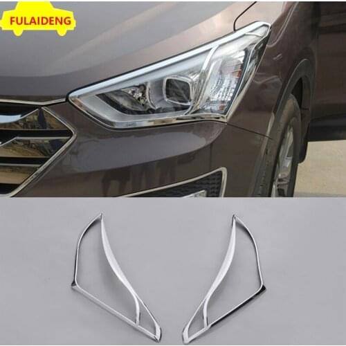 2pcs For Hyundai Santa Fe ix45 2013-2015 ABS Chrome Front Head Lights Lamp Cover Car Styling Accessories