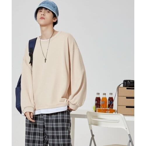 Hoodies 2021 Men Vacation Two Sweaters Spring And Autumn Loose Round Collar Versatile Trend Solid Color Streetwear Fashion Best