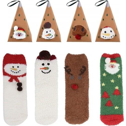 4 Pairs Christmas Stockings Holiday Plush Slipper Socks Cozy Xmas Sock Winter Warm Thick Home Socks for Women Girls Gift