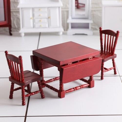 Birch Folding Table Chair Model Accessories Decor Craft Gift for 1/12 Doll House