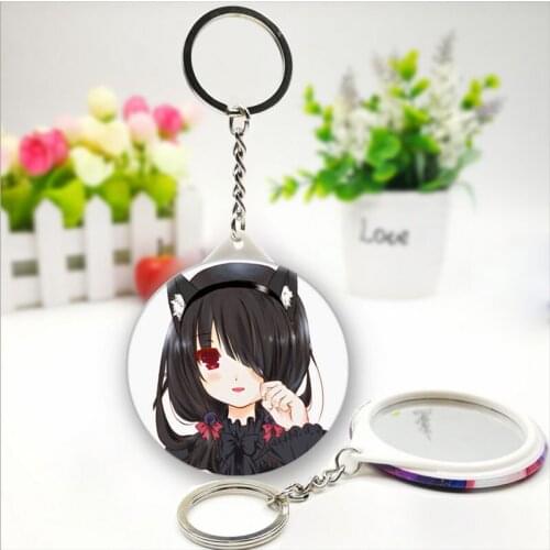 Anime DATE A LIVE Tokisaki Kurumi Cartoon Keychain with Makeup Mirror Cute Keyring Lanyard