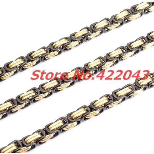 7"~40" 5mm Charming 316L Stainless Steel Gold Black Box Byzantine Chain Mens Womens Necklace Fashion Jewelry