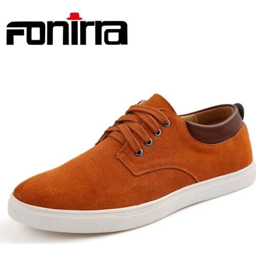 FONIRRA Spring Summer Comfortable Casual Shoes Cow Suede Leather Flats Solid Lace-up Retro Breathable Shoes Big Size 38-49 945