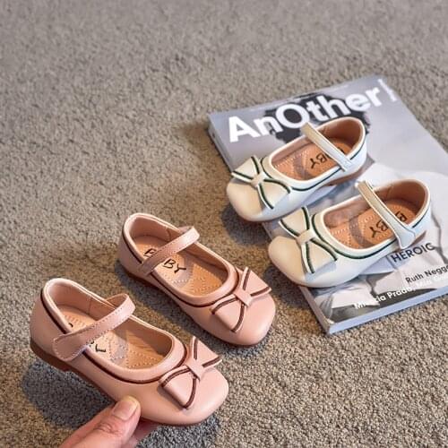 Girls' Leather Shoes 2021 Autumn New Style Kids Soft-soled Fashion Shallow Mouth Princess Shoes Sweet Bow-knot School Shoes Chic