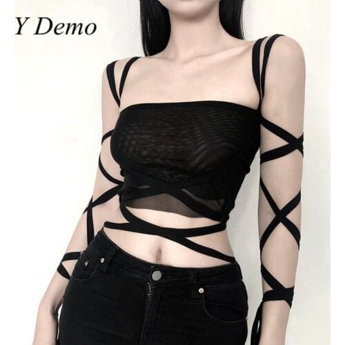 Y Demo Harajuku Bandage Crop Tops Sexy Women Techwear Sleeveless Summer Casual Tops Clothing