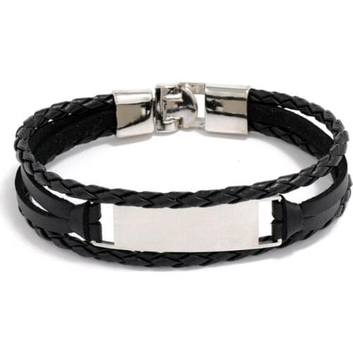 Fashion Casual Customise Stainless Steel Charms Leather Bracelet Bangle Wristbands Unisex Engrave Name Personality Jewelry Gift