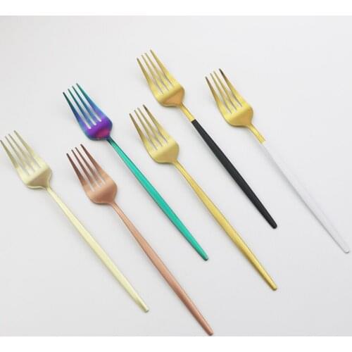 6Pcs/Set Colorful Cutlery Set Stainless Steel Dinner Forks Set Western Dessert Forks Tableware Set Kitchen Party Silverware Set