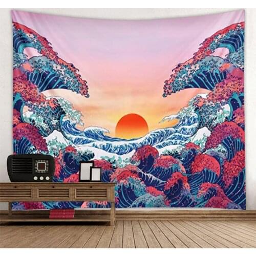 SENYYI Mountain sunset tapestry wall hanging forest trees tapestry wave art tapestry natural landscape home decoration room