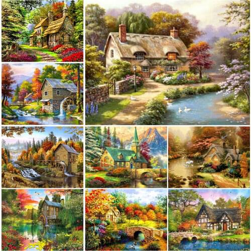 Smaller house Needlework,DIY Patterns Deer Cross Stitch,Sets For Embroidery Kit Full Embroidery Simple European Cross-Stitching