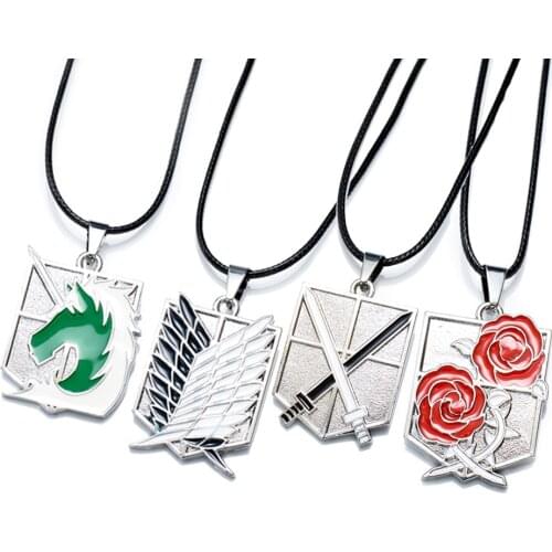 Wholesale 50pcs/lot Anime Attack on Titan Necklace Cosplay Scouting Legion Pendant Necklace For Women&Men Mix Deisigns