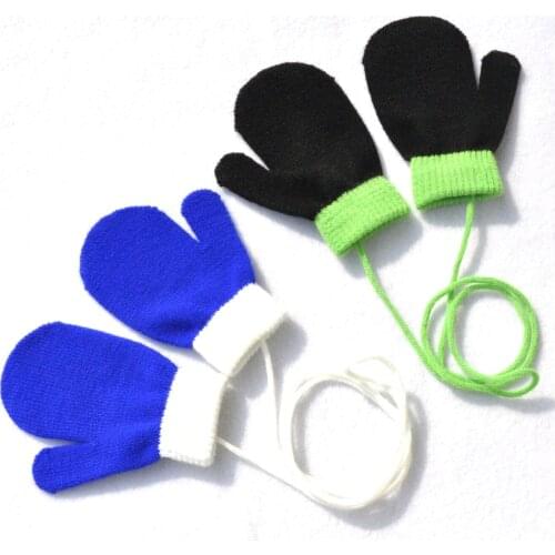 1-4 years old childrens gloves with rope bag, environmentally friendly acrylic material, color matching, knitted gloves