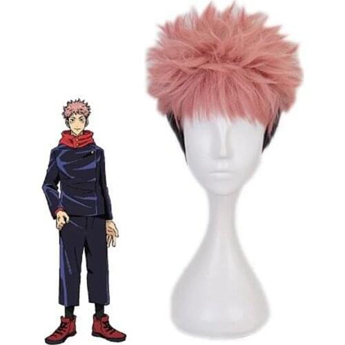 Anime Jujutsu Kaisen Cosplay Yuji Itadori Wig Jujutsu Kaisen Yuji Itadori Pink Black Short Heat Resistant fiber Hair Wigs