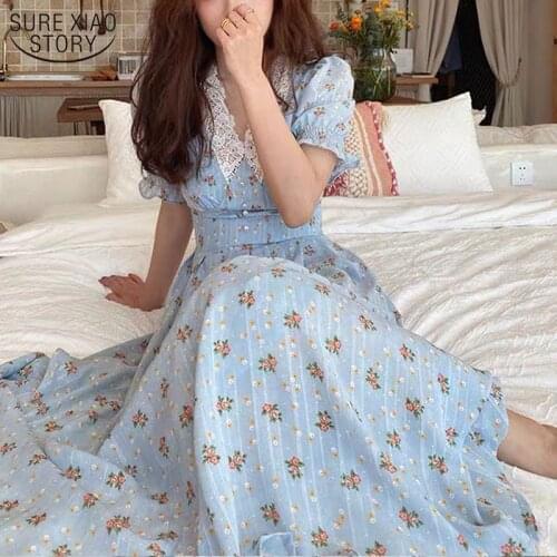 2021 Spring New Latern Sleeve Womens Dress Commute Casual Round Neck Long Sleeve Ruffled A-type Dress Women with Belt 12830