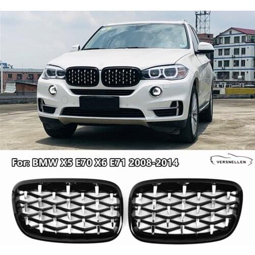 For BMW X5 X6 E70 E71 2008-2014 Racing Grills Black & Chrome Diamond Style Front Bumper Grills Kidney Grill Car Accessories